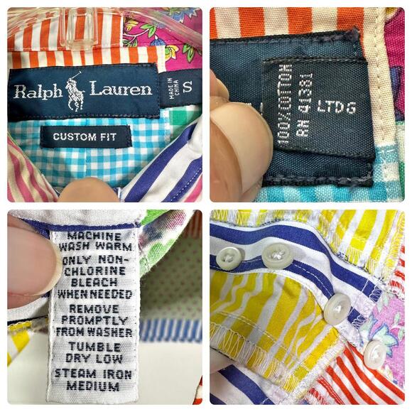 Vintage Ralph Lauren Patchwork Long Sleeve Button Up Shirt Men S - Picture 7 of 8